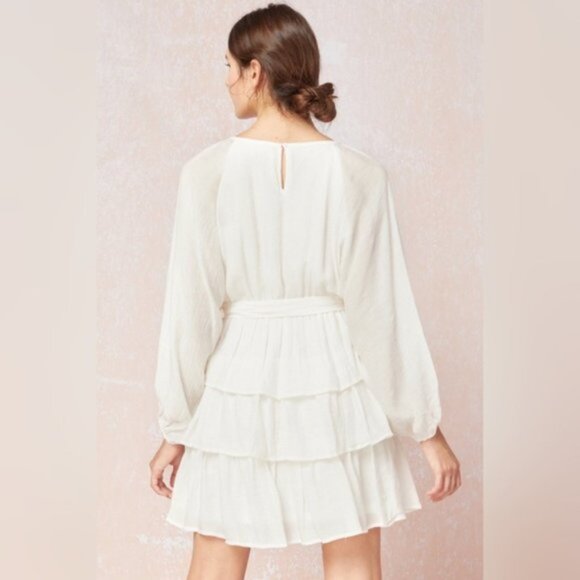 Entro | Elizabeth Tiered Puff Bubble Sleeve Dress White Layered Bohemian Small - Picture 10 of 15